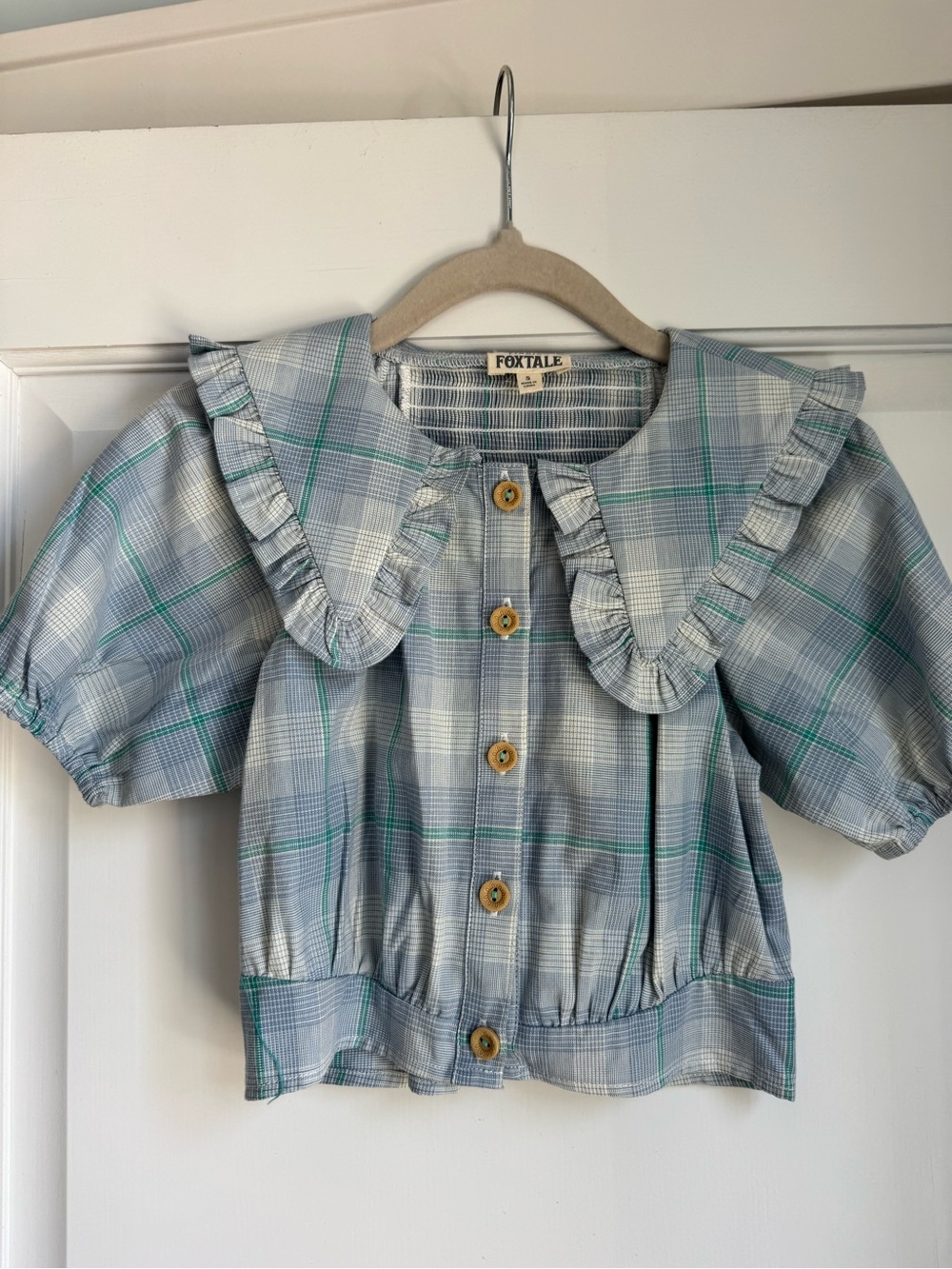 Girls' Finding Foxtale Blue Plaid Ruffle Collar Blouse